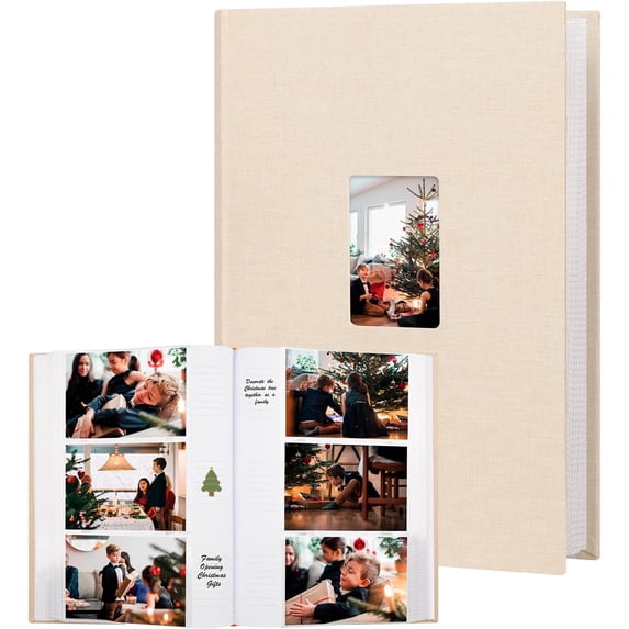 NestE Photo Album 4x6 450 Photos with Writing Space,4 x 6 Photo Book Linen Cover with Front Window, 4x6 Picture Album, 450 Photos Photo Album Book for Wedding Kids Travel Family Baby Pictures (Beige)