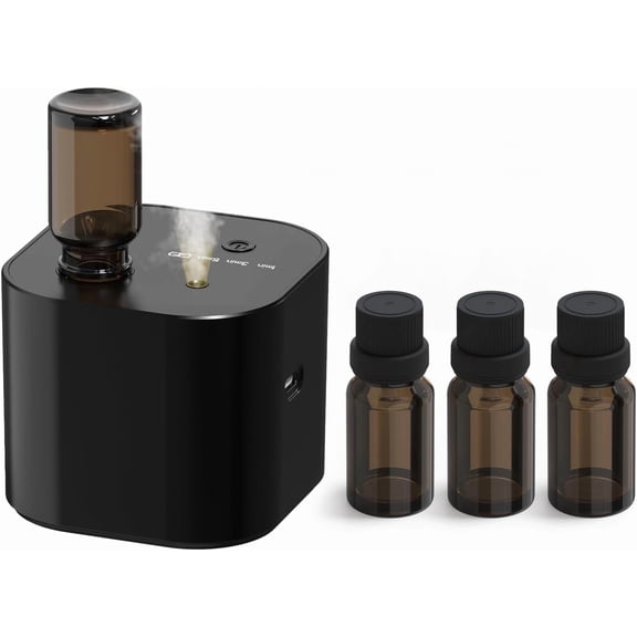 NestE Scent Diffuser,Waterless Essential Oil Diffuser,Mini Portable Aroma Diffuser with Battery Operated,3 Mist Modes,Cycle Start,for 400 sq.ft Room,Home,Bedroom,Includes 3x10ml Essential Oils,Black
