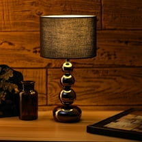NestE Small Modern Bedside Table Lamp, 7 x 7 x 13 Inch Farmhouse Table Lamps, Black Metal Ball Table Lamp for Living Room Bedrooms and Office (Black Fabric Lampshade)