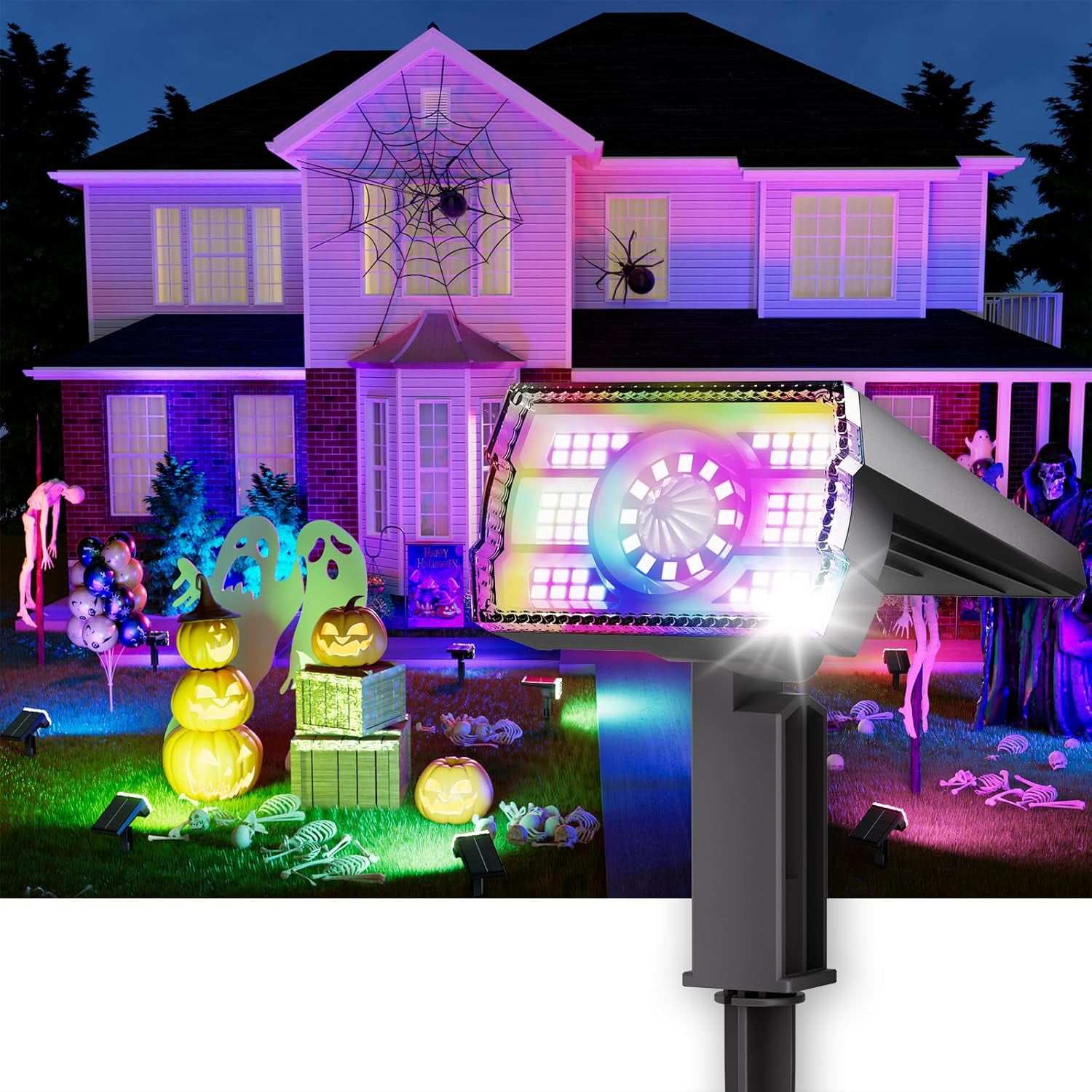 NestE Solar Spot Lights Outdoor 2-Pack Multicolor IP65 Waterproof RGB - 6 Colors,2 Modes,105° Adjustable 58 LED Flood Lights,Solar Powered Spotlights for Yard,Garden, House&Landscape Lighting Outside