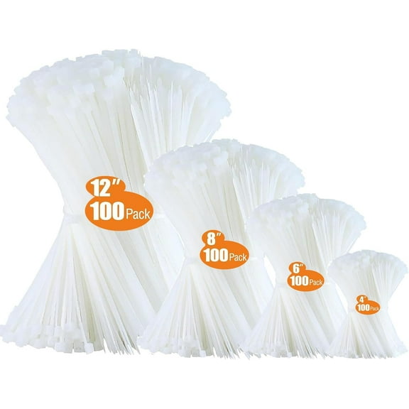 NestE Zip Ties Assorted Sizes 400 Pack 4/6/8/12 Inch Cable Ties Heavy Duty Plastic Wire Ties UV Resistant Zipties Black Small Zip Tie Wraps Assortment Cord Management for Home, Office, Gardening