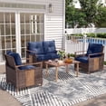 thumbnail image 1 of NestNook 4-Piece Patio Conversation Set with 2 Fixed Chairs, Loveseat, Coffee Table and 4-Inch Cushions for Porch, Deck, Backyard, 1 of 9