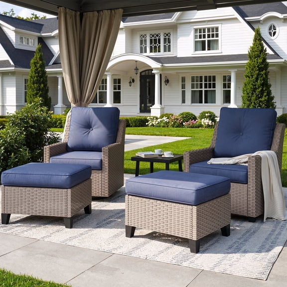 NestNook 5-Piece Outdoor Wicker Swivel Glider Patio Conversation Sets with Cushions
