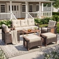 thumbnail image 1 of NestNook 6-Piece Outdoor Conversation Set with 2 Fixed Chairs, Sofa, 2 Ottomans and Aluminum Coffee Table for Porch, Deck, Backyard, 1 of 10