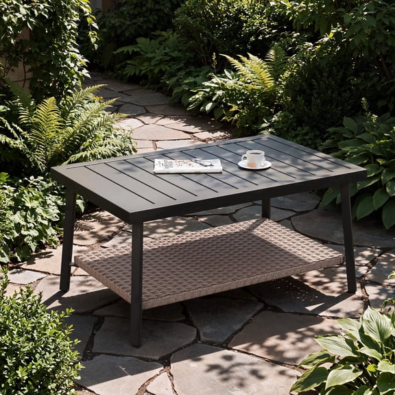 NestNook Outdoor Coffee Table, Rectangular Patio Table with aluminum  Top and Metal Frame for Garden, Deck, Balcony