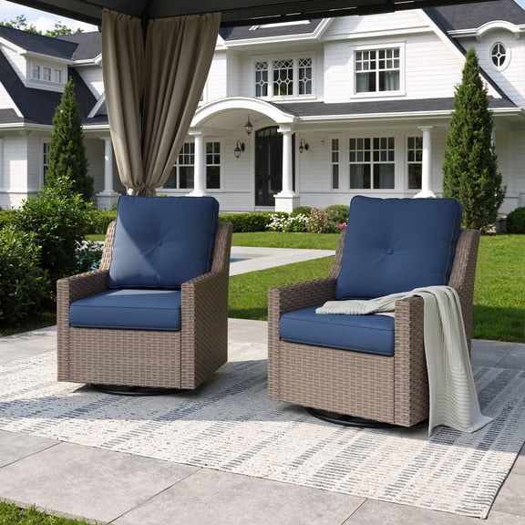 NestNook Outdoor Swivel Rocking Chair Set, All-Weather Wicker Patio Chairs with Deep Cushions, 360° Swivel Glider Chairs for Backyard, Porch & Poolside