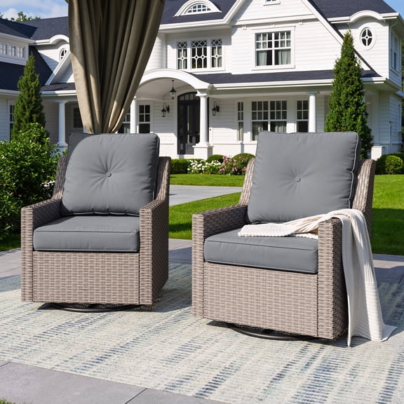 NestNook Outdoor Swivel Glider Chair Set, All-Weather Wicker Patio Chairs with Deep Cushions, 360° Swivel Rocking Chairs for Backyard, Porch & Poolside