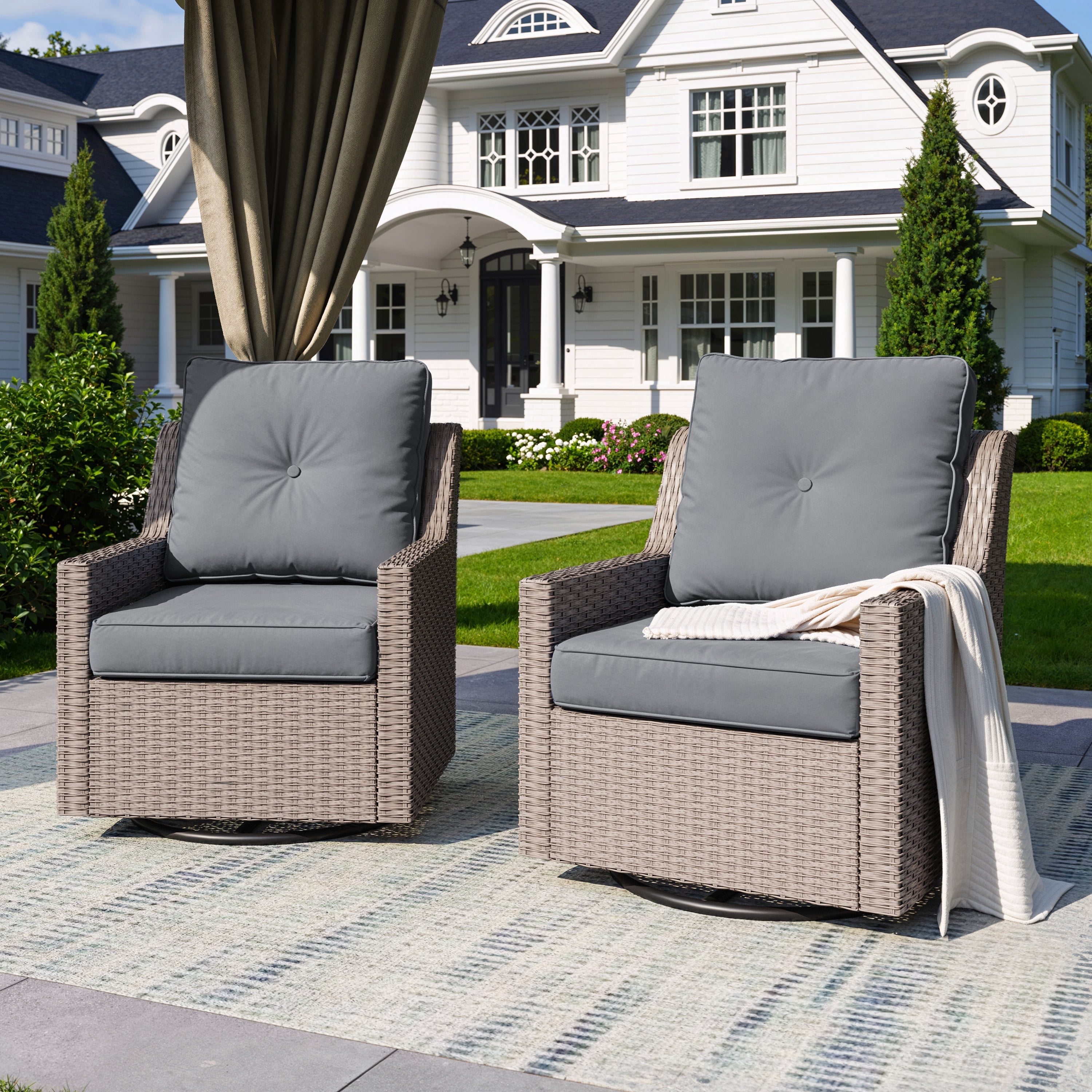 NestNook Outdoor Swivel Rocker Chair Set All Weather Wicker Patio Chairs Deep Cushions 360 Swivel Glider Chairs Backyard Porch Poolside: Before You Add to Cart