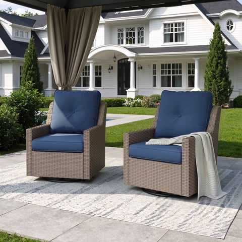 NestNook Outdoor Swivel Rocking Chair Set, All-Weather Wicker Patio Chairs with Deep Cushions, 360° Swivel Glider Chairs for Backyard, Porch & Poolside