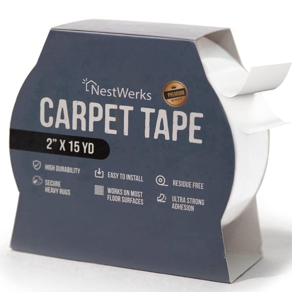 NestWerks Double Sided Carpet Tape, 2 in x 15 Yd, Cloth, Residue-Free for Hardwood & Tile Floors