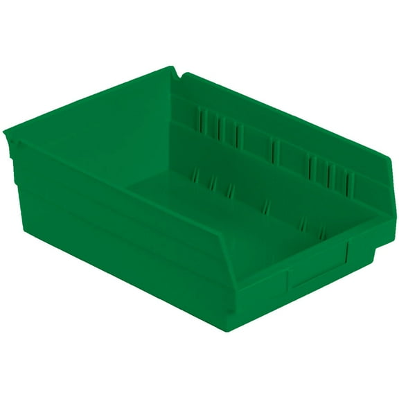 Nestable Shelf Bin, Plastic, 8-3/8"W x 11-5/8" D x 4"H, Green, Lot of 12