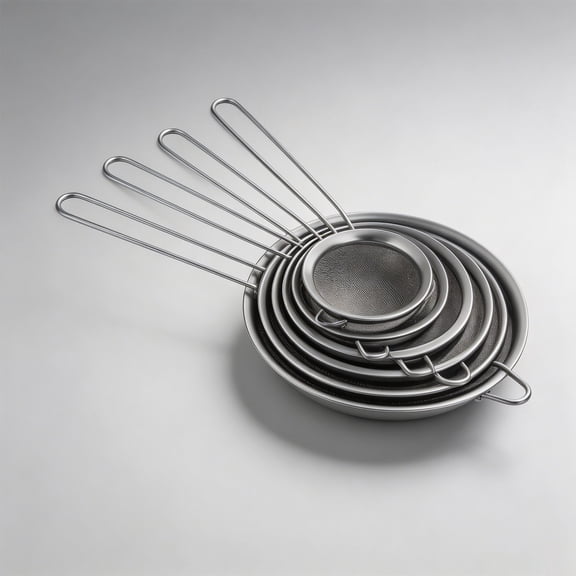 Nestable Stainless Steel Fine Mesh Strainer Set, Multi-Size Handheld Sieve Colanders with Long Handle, Stackable Metal Sieves for Baking Flour Sifting
