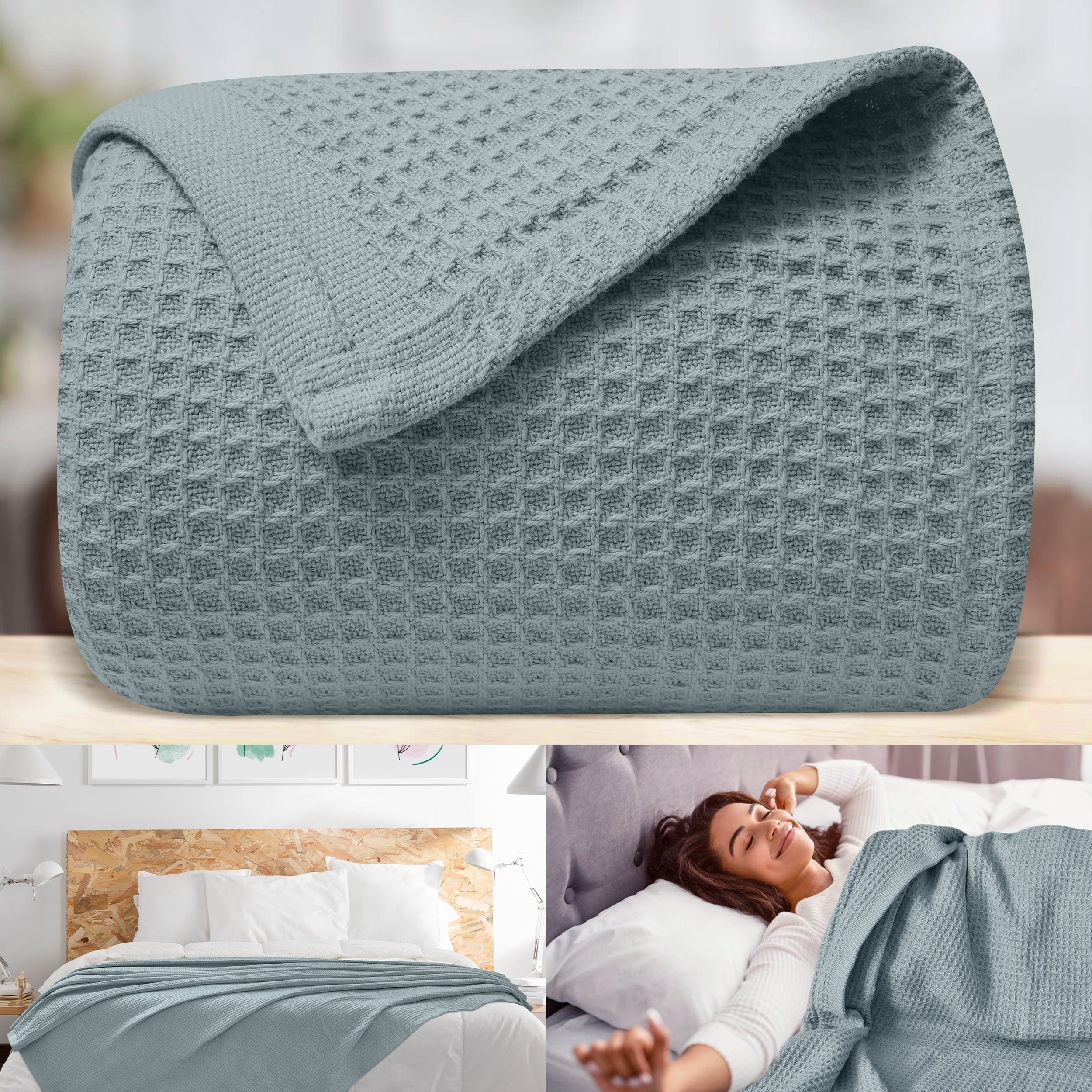 NestariaHome Waffle Blanket 100 Cotton Mint Twin Size 90x72 Inches