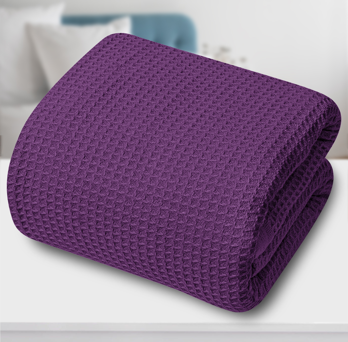 NestariaHome Waffle Blanket 100 Cotton Plum Twin Size 90x72 Inches