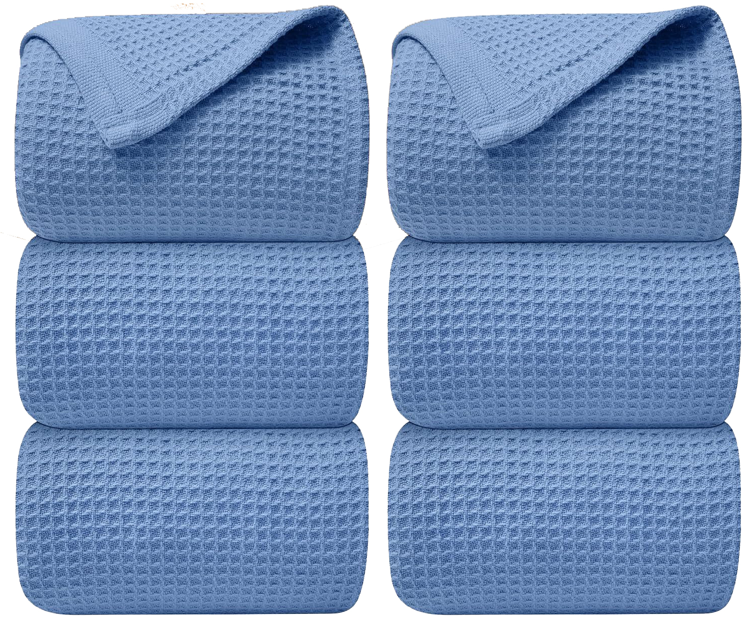 NestariaHome Waffle Weave Cotton Blanket Queen Blue Set of 6