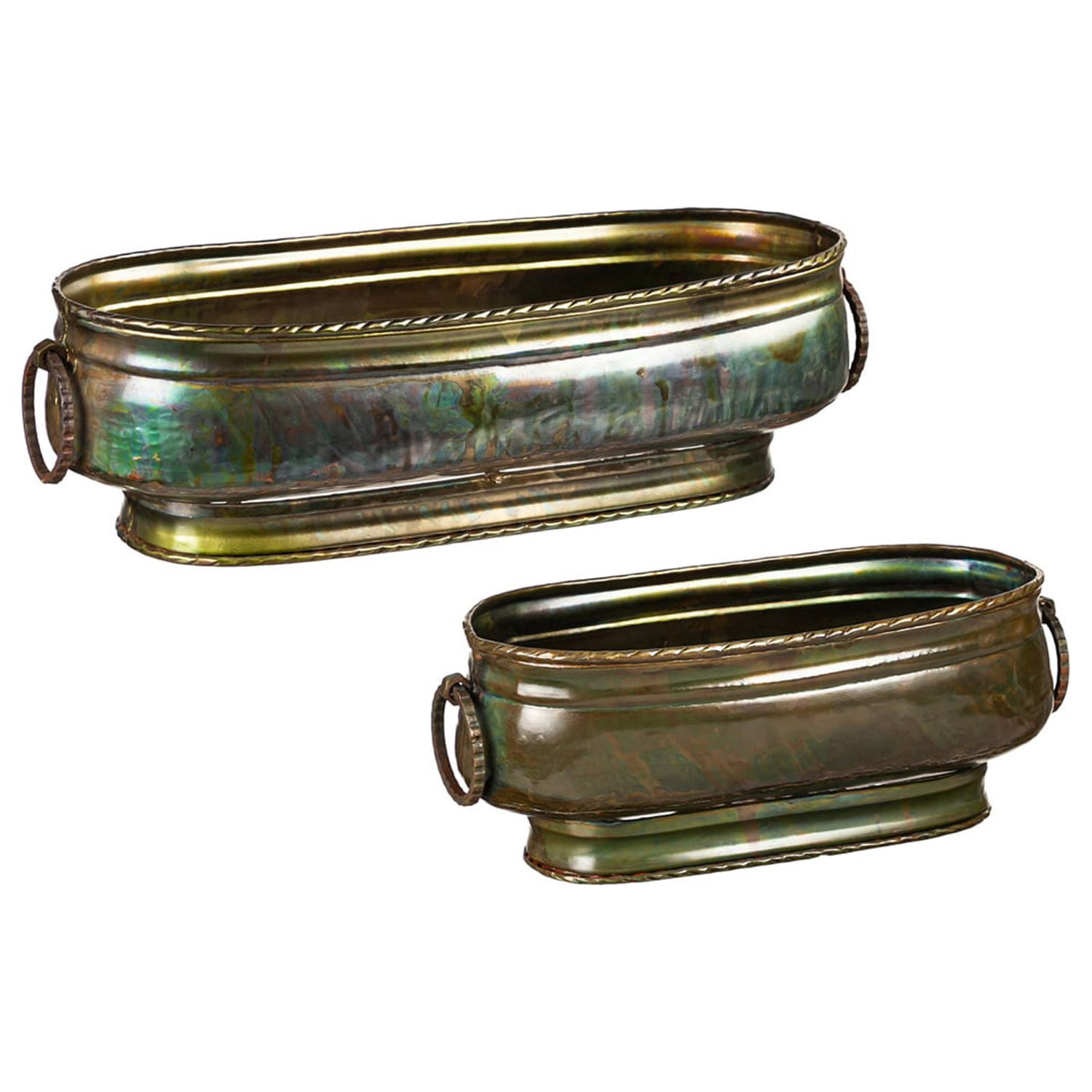 Nested Aged Brass Patina Finished Trough Planters, Set of 2 
