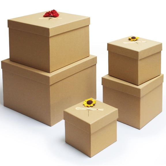Nested Gift Boxes With Lids For Presents - Set Of 5 In Assorted Sizes Square Box All Occasions