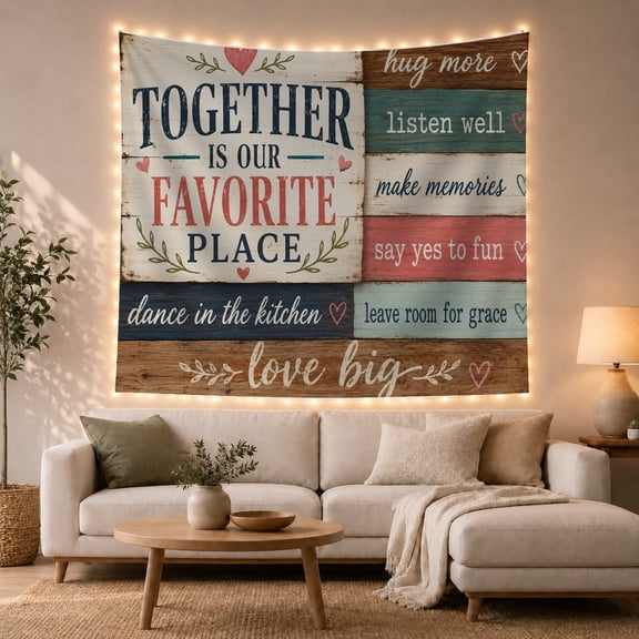 Nested Heart Shapes with Together Our Favorite, Cozy Rustic for Farmhouse Decor Lovers, Aesthetic Wall Decor, Valentine'S Day Gift, Tapestry Wall Hanging for Dorm and Living Room