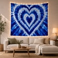 thumbnail image 1 of Nested Hearts with Blue Tie Dye Sunburst Radiating Outward, Whimsical Psychedelic for Nature Lovers, Abstract Wall Art Decor, Housewarming Gift, Tapestry Wall Hanging for Bedroom and Dorm, 1 of 7