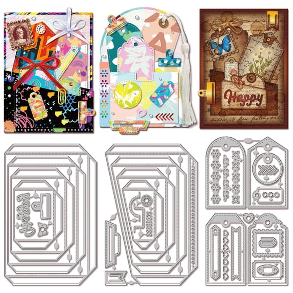 Nested Label Pocket Cutting Dies Rectangle Frame Dies Retro Layered Bookmark Tags Metal Cutting Stencils Card Making Paper Crafting