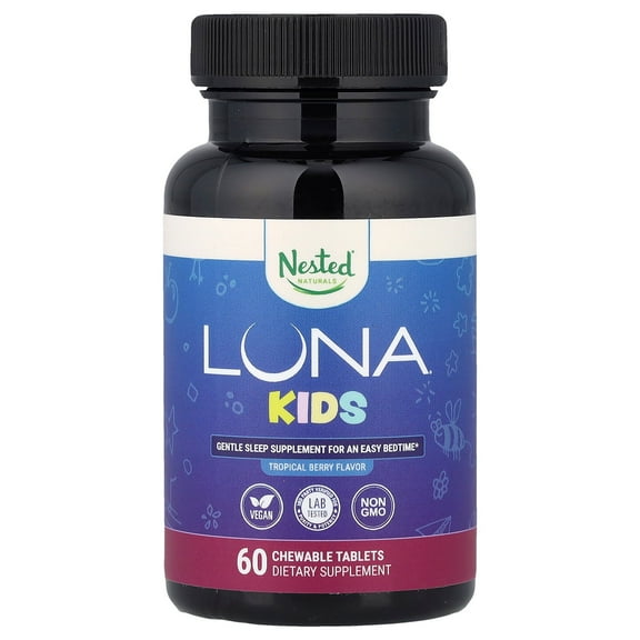 Nested Naturals Luna Kids, Gentle Sleep Supplement, Tropical Berry , 60 Chewable Tablets