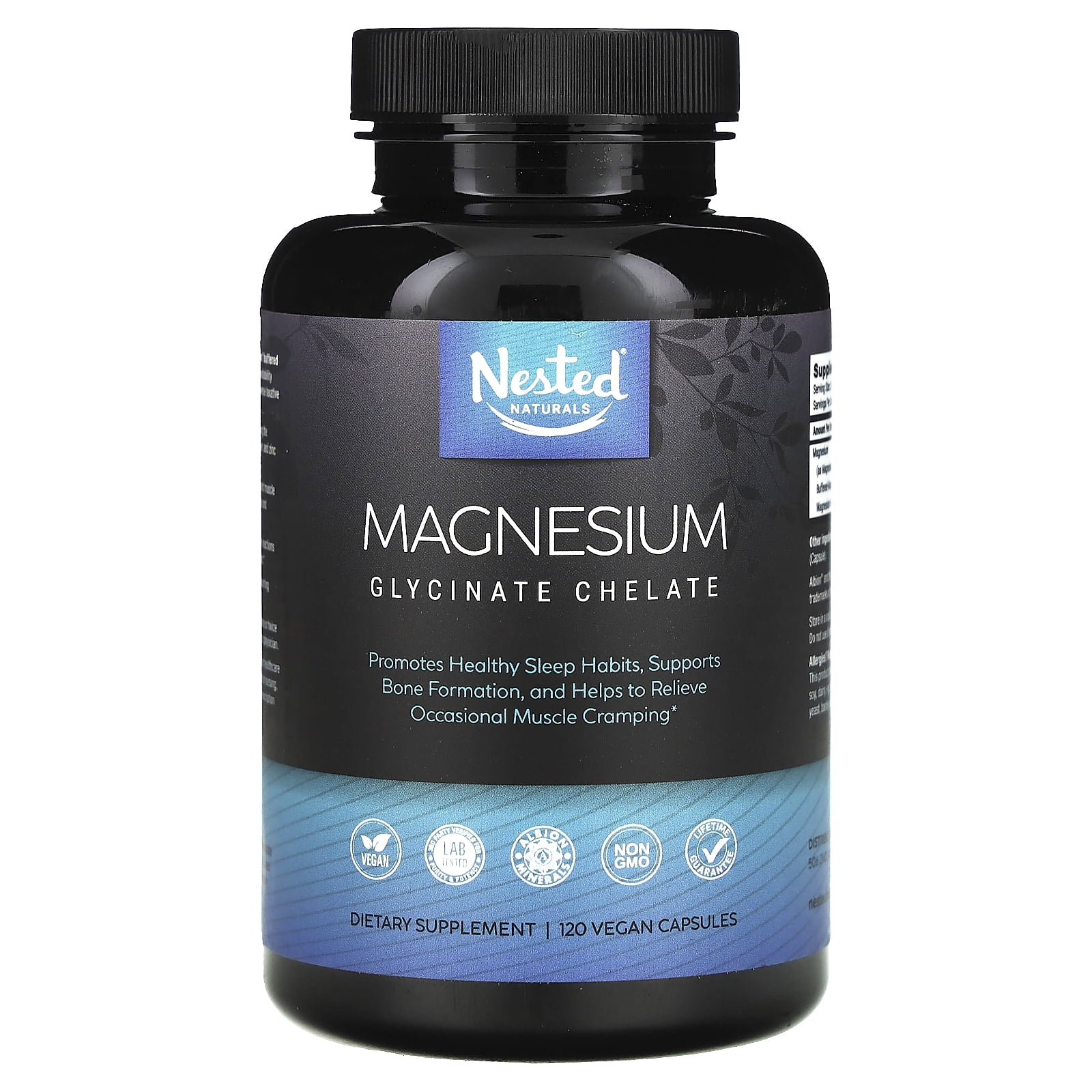 Nested Naturals Magnesium, Glycinate Chelate, 120 Vegan Capsules (100 mg per Capsule)