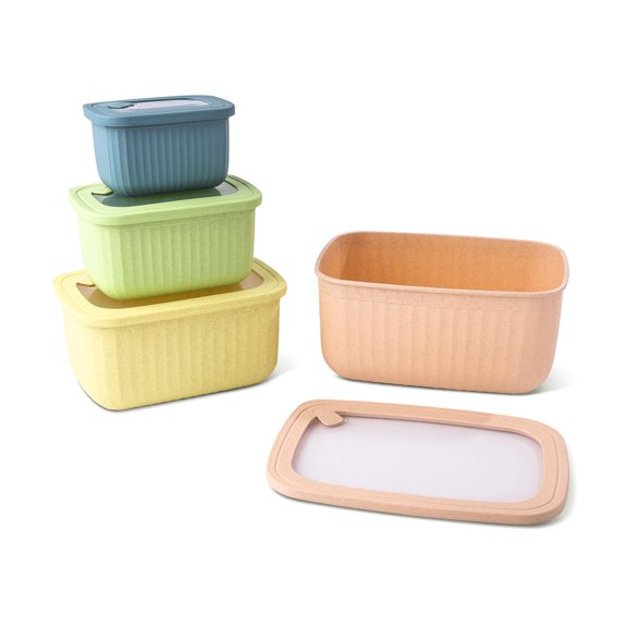 Nested Wheat Fiber Food Storset - 8-piece Containers With Lids Stackablewave & Freezer Safe Garden Oasis