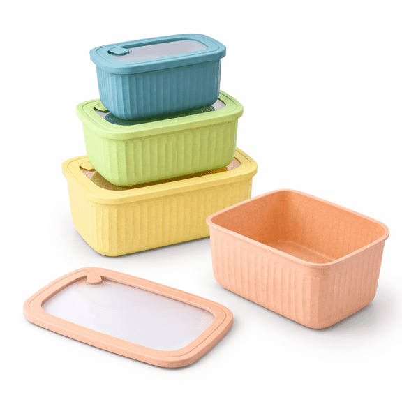 Nested Wheat Fiber Food Storset - 8-piece Containers With Lids Stackablewave & Freezer Safe Garden Oasis
