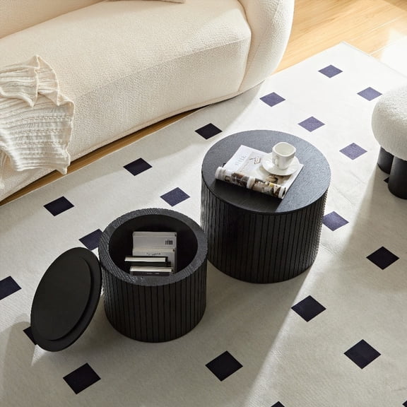 Nested table set of 2 pieces, MDF coffee table set for Living room/lounge area in black. Space-saving design with nesting feature. Modern & sleek style!