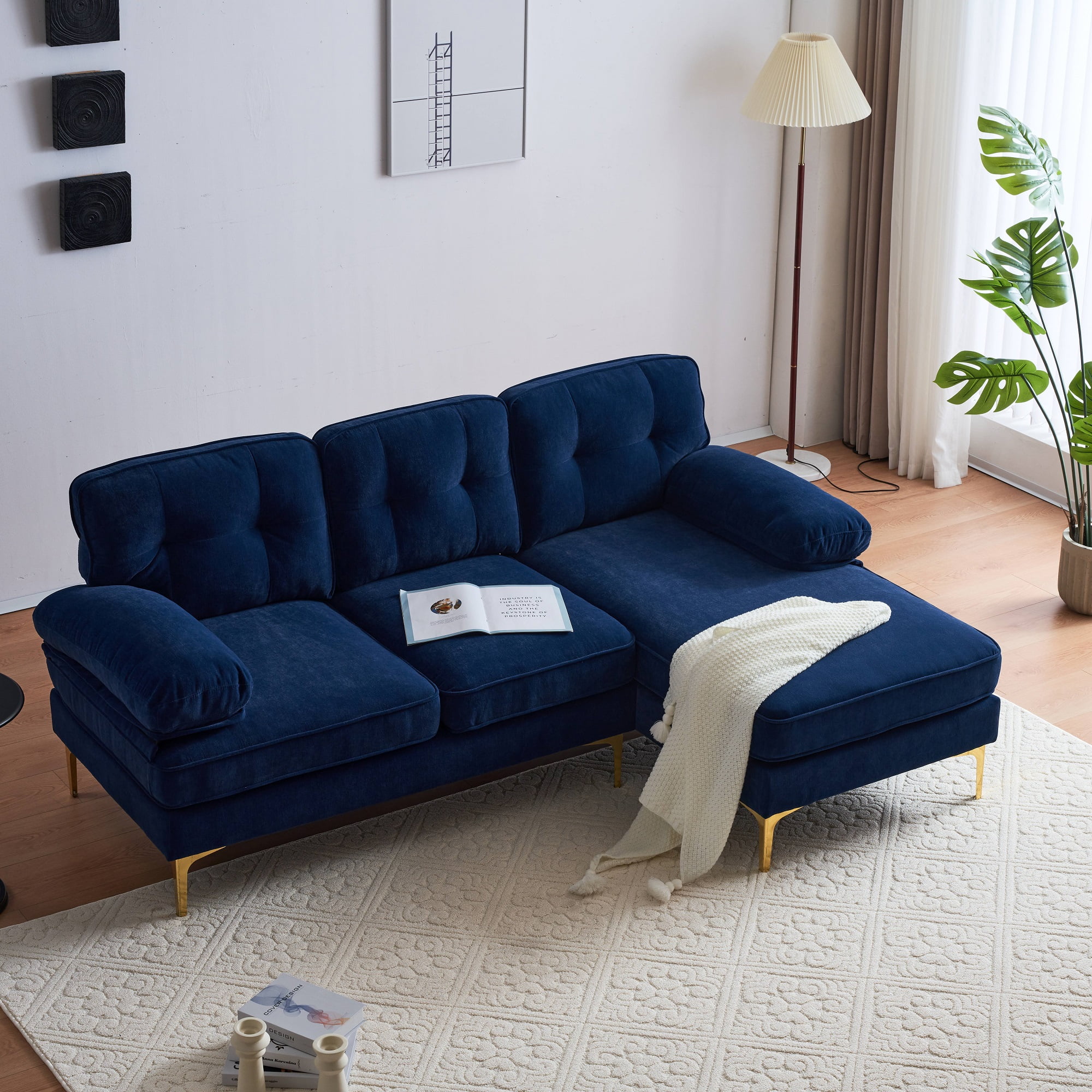 Nestfair Blue 83" L Shaped Velvet Modern Sectional Sofas