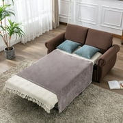 Nestfair Brown 57.5" Pull Out Sofa Bed Loveseat Sleeper with Twin Size Memory Mattress