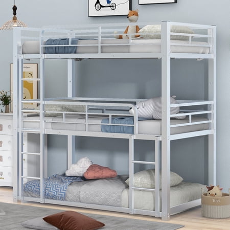Nestfair Silver Metal Twin over Twin over Twin Triple Bunk Bed