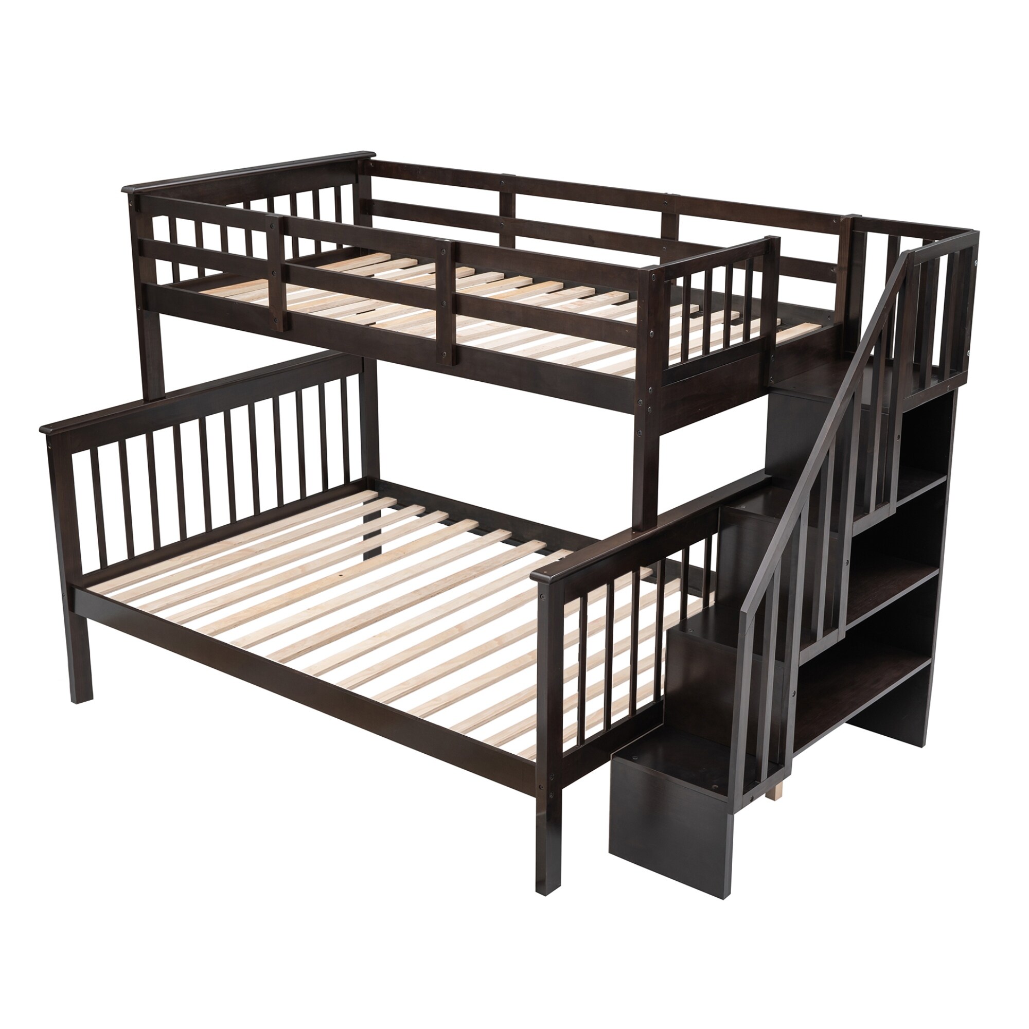 Nestfair Stairway Twin-Over-Full Bunk Bed with Storage and Guard Rail ...