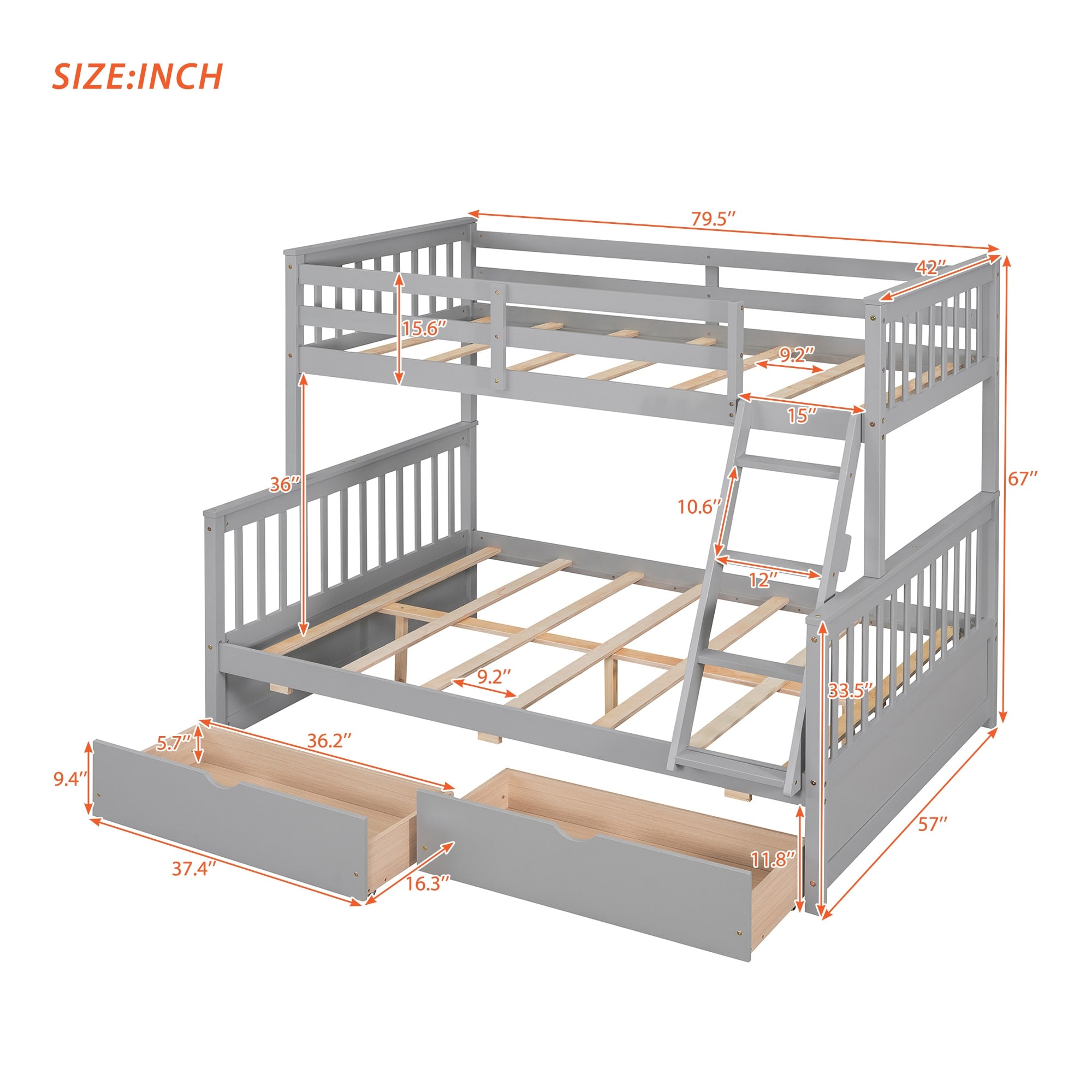 Nestfair Twin Over Full Bunk Bed with Ladders and Two Storage Drawers ...