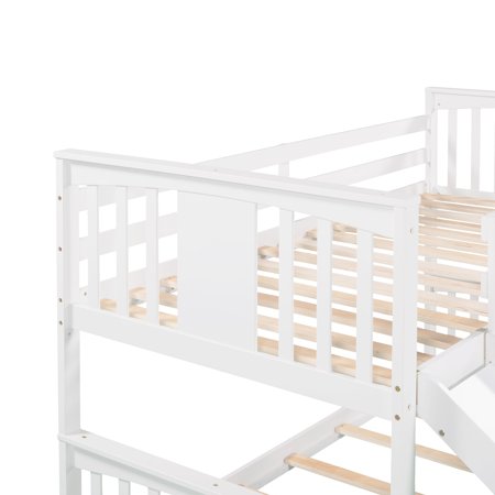 Nestfair Twin Over Twin Bunk Bed with Slide and Ladder White