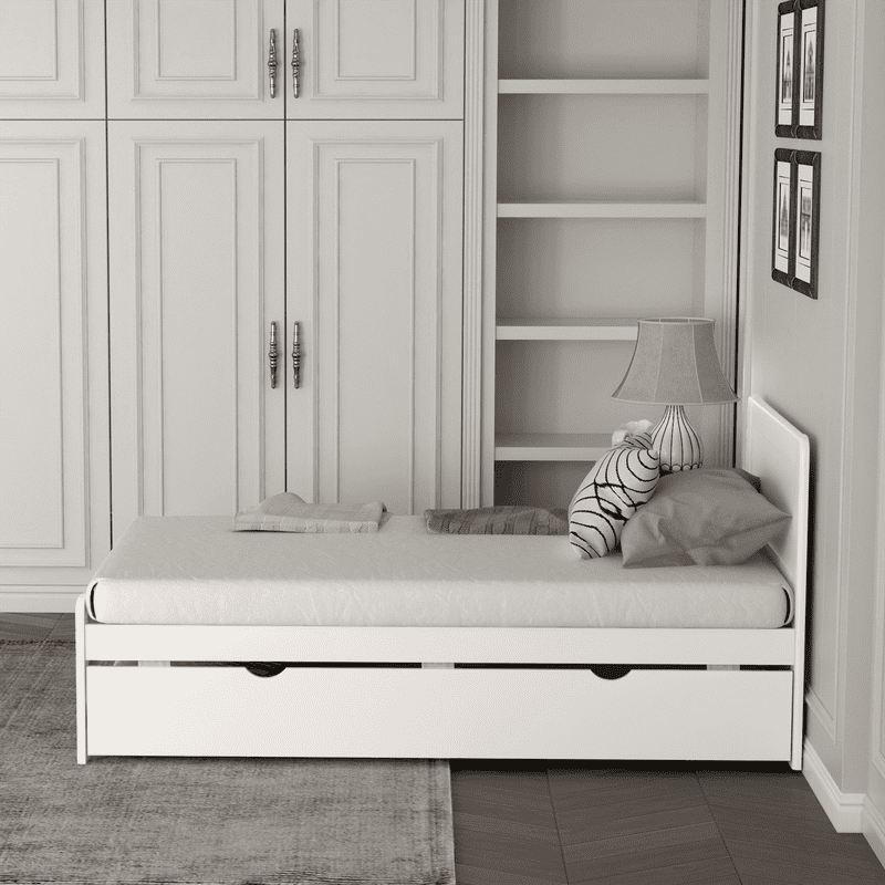 Nestfair Twin Wood Platform Bed with Trundle,White Washed - Walmart.com