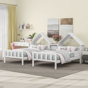 Nestfair White Double Twin Size House-shaped Platform Bed with a Built-in Nightstand