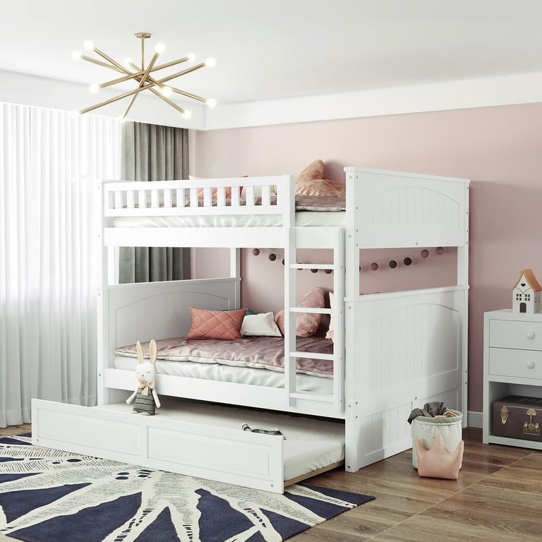 Nestfair White Full Over Full Bunk Bed with Twin Size Trundle