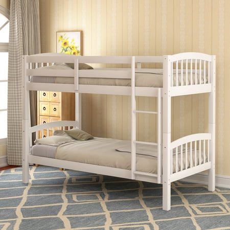 Nestfair White Twin Over Twin Bunk Bed with Ladder