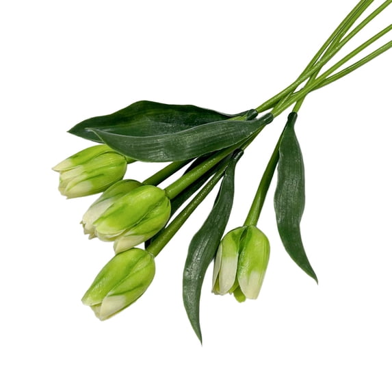 Nesthee Fake Green Flowers Tulips Real Touch for Spring Easter Home Kitchen Wedding Bouquet Bulk Mother's Gift Day Decorations