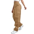 thumbnail image 1 of Nestiefly Baggy Cargo Pants Women Elastic Waist Hiking Athletic Straight Leg high Waisted Work Trousers with Multi-Pockets Khaki XL, 1 of 4