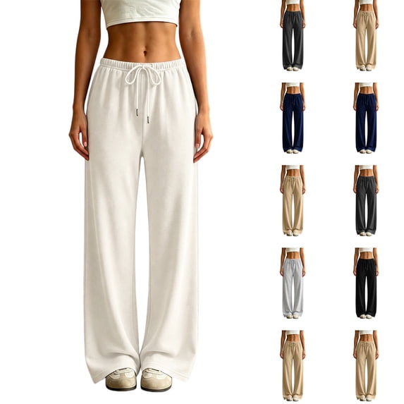 Nestiefly Baggy Sweatpants for Women Fleece Wide Leg Low Rise Drawstring Pants Elastic Waist Fall Winter Joggers Sweat Shirts White 2XL