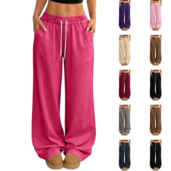 Nestiefly Baggy Wide Leg Sweatpants Women Comfy Y2k Low Rise Sweat Pants Lightweight Joggers Pants with Pockets Hot Pink M