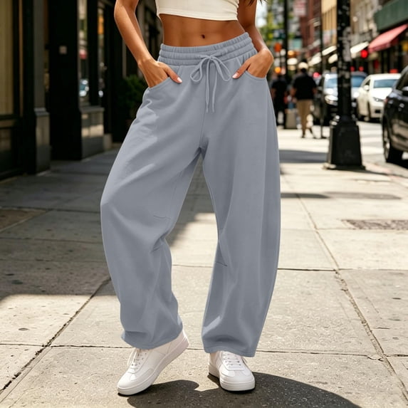 Nestiefly Barrel Sweatpants Women 2026 Fall Winter Fashion Casual Baggy Wide Leg Comfy Flowy Workout Sweat Pants with Pockets Gray 3XL