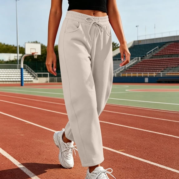 Nestiefly Barrel Sweatpants Women Baggy Drawstring Wide Leg Sweatpants Women Fall Winter Lounge Gym Sweats Joggers 2026 Beige L