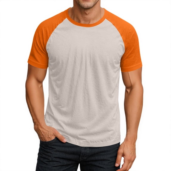 Nestiefly Basic Men's Shirt Raglan Sleeve Short Sleeve Retro Vintage Shirts Crewneck Relaxed Gym Plain Tee Orange M