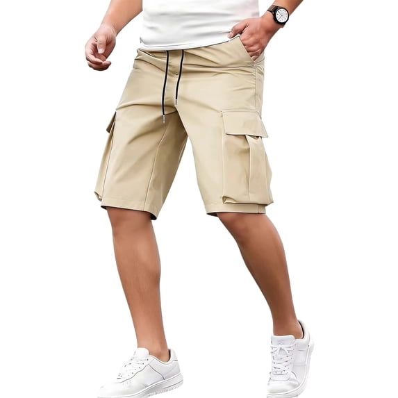 Nestiefly Big and Tall Cargo Shorts for Men Drawstring Elastic Waist Summer Work Short with Multi Pockets Khaki 3XL