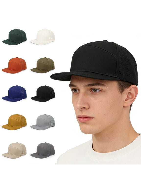 Blank Flatbill Mesh Snapback Cap for Big Head Extra Large 6 Panel Camper Style Hat Baseball Cap Ginger One Size