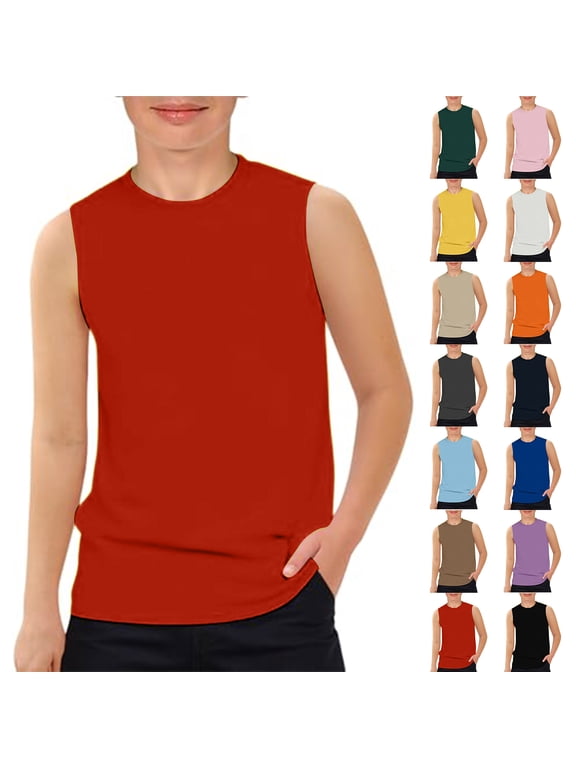 Boys Athletic Tank Tops Quick Dry Sleeveless Shirts Basketball Undershirts Kids Workout T-Shirts Orange 120