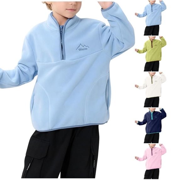 Nestiefly Boys Pullover Hoodis Sweatshirt Solid Fleece Quarter Zip Fall Clothes for Boys White 110
